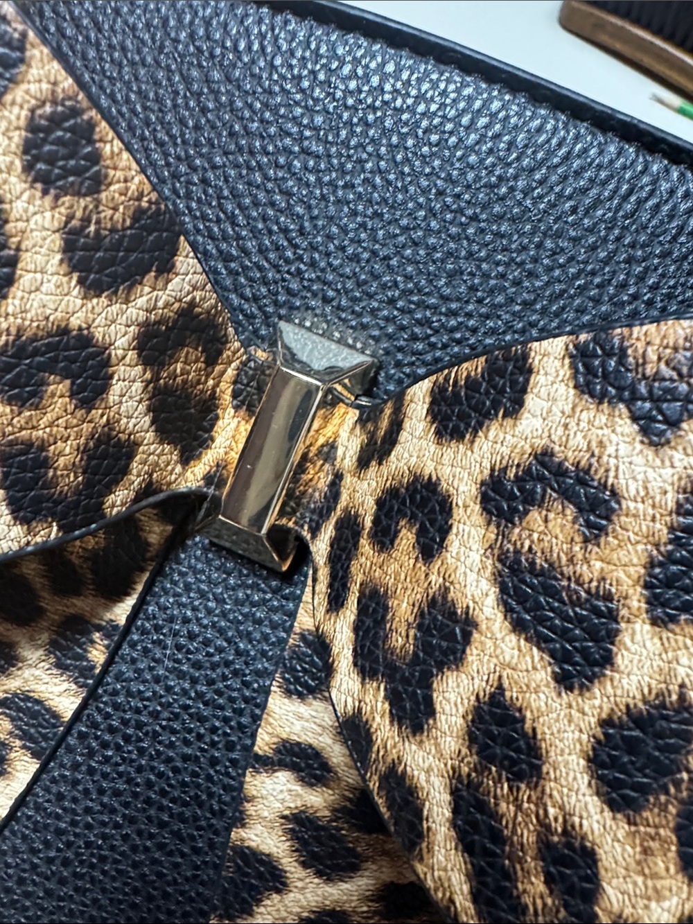 Black Satchel with Leopard Bow Accent - Picture 15 of 15